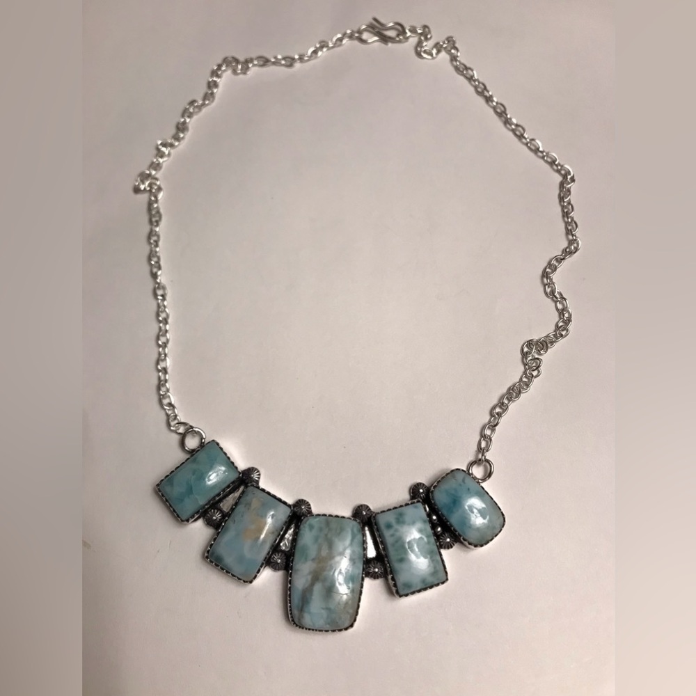 Larimar Stamped 925 Sterling Silver Necklace